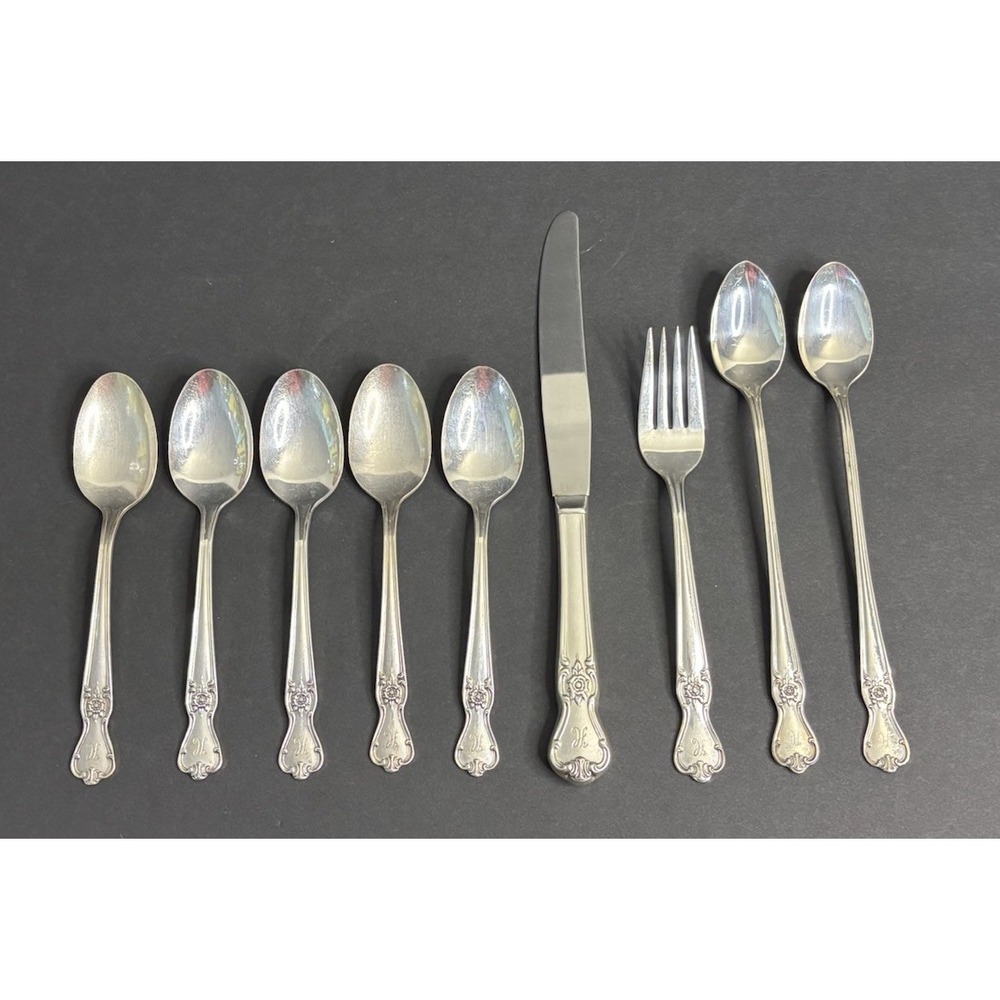 9 Old Company Plate Signature Rose Silver Plate Pieces Fork Spoons Monogram H